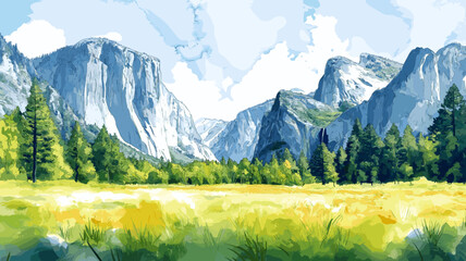 Yosemite National Park. Yosemite National Park hand drawn watercolor illustration
