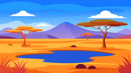 A savanna landscape with a watering hole