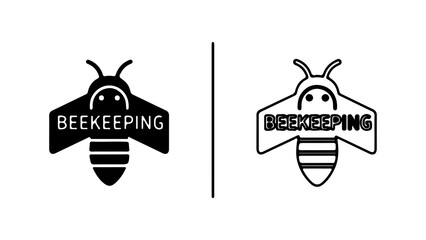 Beekeeping emblem with bee and wings with transparent background