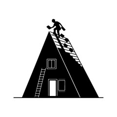 Man climbing onto house roof with transparent background