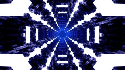 Futuristic Tunnel with Glowing Lights and Geometric Patterns.
