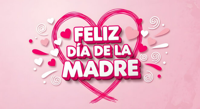 Feliz Dia de la Madre text with heart shape and pink background. - Powered by Adobe