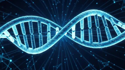 Abstract digital representation of a dna double helix with binary code and network connections - Powered by Adobe