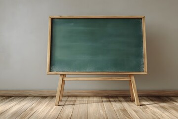 A green chalkboard rests on a wooden easel ready for learning.