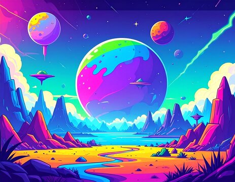 An alien planet outer space landscape cartoon science fiction futuristic fantasy vide 