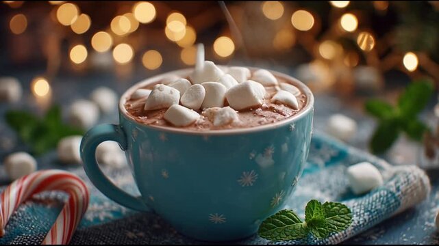 Peppermint Hot Cocoa With Marshmallows Holiday Background