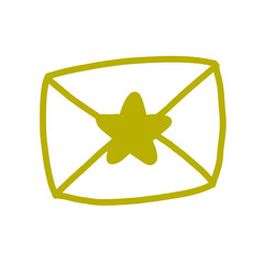 Yellow Star Envelope Cute Mail Line Drawing Illustration