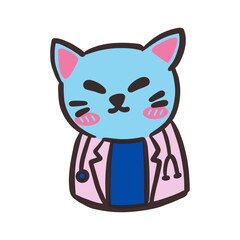 Cute Blue Cat Doctor Cartoon Character in Medical Outfit