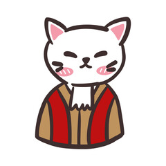 Cute White Cat Character in Traditional Outfit Cartoon Style