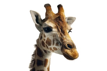 Giraffe three-quarter head and neck on white