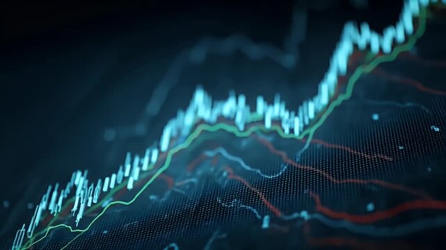 modern abstract background with a blue glowing stock market graph and candlestick chart, a business concept of financial background 