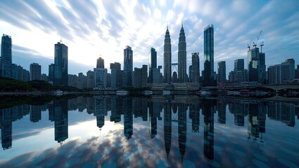 Kuala Lumpur City Skyline Reflection during a Dramatic Sunrise.