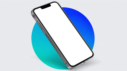 Modern smartphone with blank white screen angled on a vibrant blue and green gradient circle