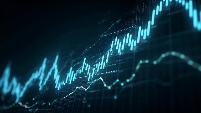modern abstract background with a blue glowing stock market graph and candlestick chart, a business concept of financial background 