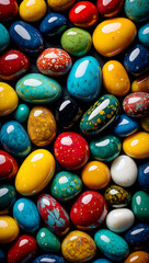 Colorful Assortment of Shiny Decorative Gemstones for Art Projects and Creative Designs Overhead Flat Lay Colorful Jewels