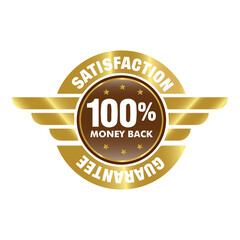 Color 100% money-back satisfaction guarantee stamp icon with grunge effect. Vector badge for refund policy, customer trust, and quality assurance designs