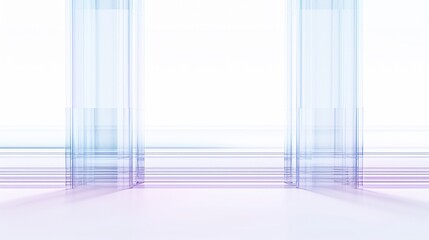 Minimalist white background, 3D rendering of glass tubes with purple and blue gradients, featuring vertical lines. Presents a modern, clean visual effect, suitable for design use.