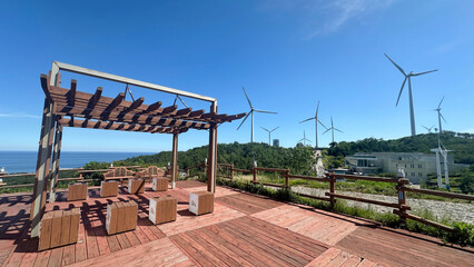 Wind power generators in Yeongdeok wind farm, Yeongdeok-gun, Gyeongsangbuk-do, South Korea 