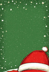 Christmas-themed background with Santa hat and snowflakes  