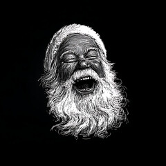 Laughing Santa Claus with a long white beard on dark background  