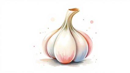 watercolor art of a realistic garlic bulb with soft tones and organic texture, detailed food illustration on white background.