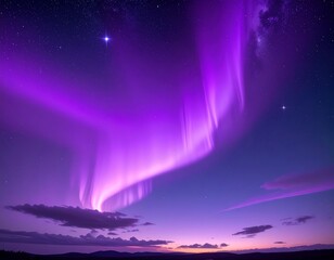 Purple polar lights. Starry sky with aurora lights.