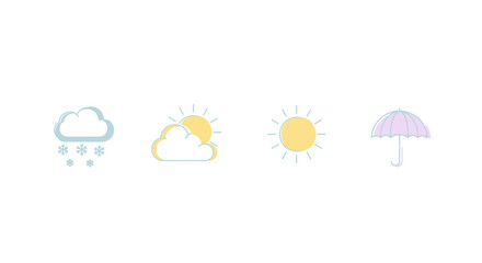 Weather forecast icons with sun, cloud, snow, and umbrella in pastel colors