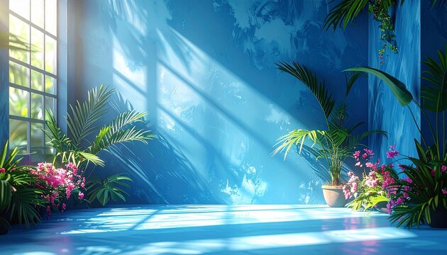 Blurred background. Abstract blue studio background for product presentation. 