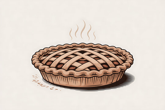 A warm, freshly baked pie with a lattice crust sits, releasing steam and inviting indulgence.