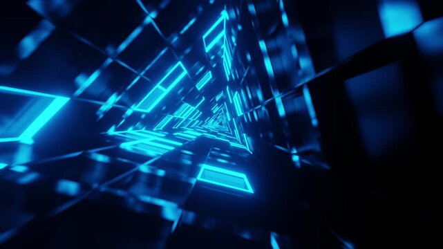 Triangle rotated mirrored blue glass VJ tunnel loop