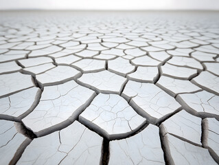 A desolate desert landscape covered in white salt crystals symbolizes the silence of a vanished sea.