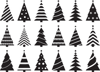 Obraz premium Christmas Tree Icons Set – Black Silhouettes