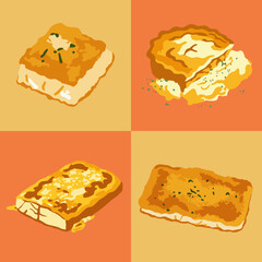 set illustration vector graphic of fried bread