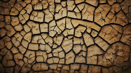 Naklejka premium Closeup of cracked earth texture showcasing deep, irregular polygonal fissures and a dry, parched surface