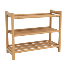 Empty wooden bamboo shoe rack with a compact design isolated on transparent background