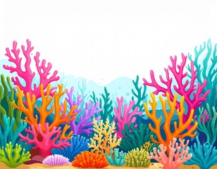 Set of watercolor corals and seaweeds. Underwater plants, laminaria. Sea flora i
