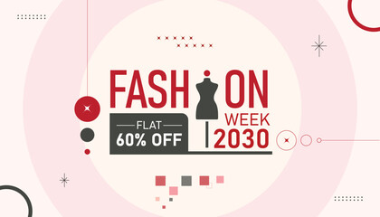 Fashion Week Banner design bold typography on a soft pink background. Perfect for fashion sales, e-commerce, or social media promotions.