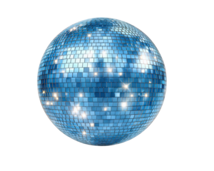 Vibrant blue disco ball for party with shiny light reflection and glitter. festive object perfect for music, dance and celebration, isolated on transparency background
