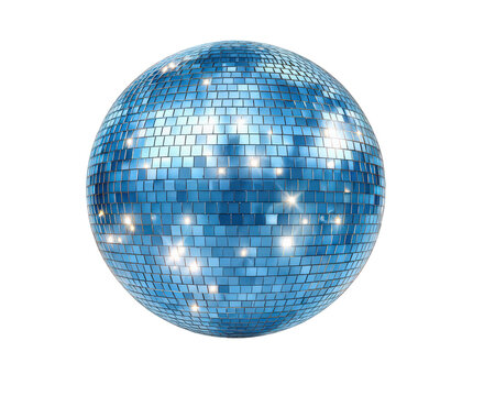 Vibrant blue disco ball for party with shiny light reflection and glitter. festive object perfect for music, dance and celebration, isolated on transparency background