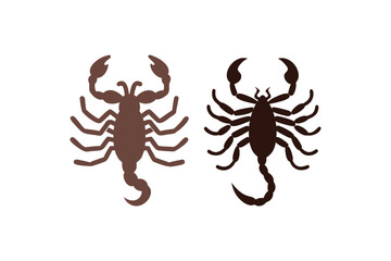 Two detailed illustrations of scorpions side by side in brown tones