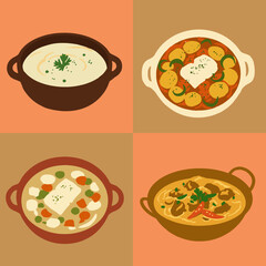 set illustration vector graphic of fish soup
