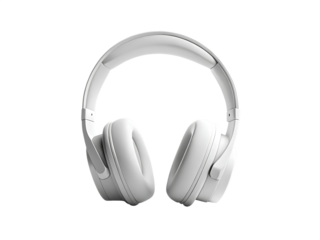 Modern white over ear headphones for listening to music or audio isolated on transparent background
