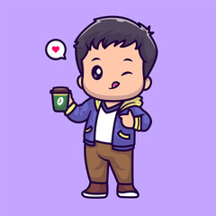 Cute Man Drinking Coffee Cartoon