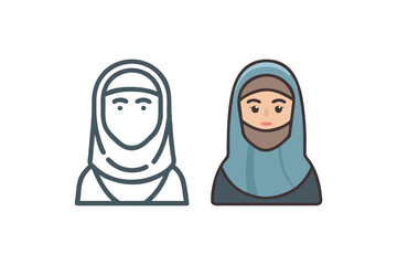 Two depictions of a woman wearing a traditional islamic headscarf