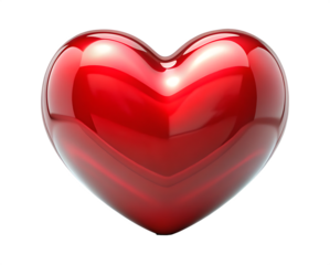 Glossy red heart shape symbol of love and romance isolated on transparent background