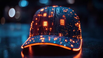 Futuristic Tech Cap - A Glowing Circuitry Baseball Hat Design. - Powered by Adobe