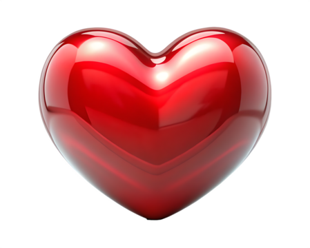 Glossy red heart shape symbol of love and romance isolated on transparent background