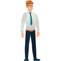 Pixelated Cartoon Man Wearing A White Shirt Teal Tie Blue Pants And Glasses Standing Against A Transparent Background
