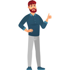 Pixelated cartoon man with red beard and blue shirt giving a thumbs up gesture on a transparent background