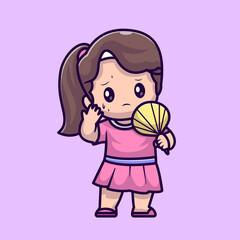 Cute Woman Stiflingly Hot Holding Handheld Fan Cartoon